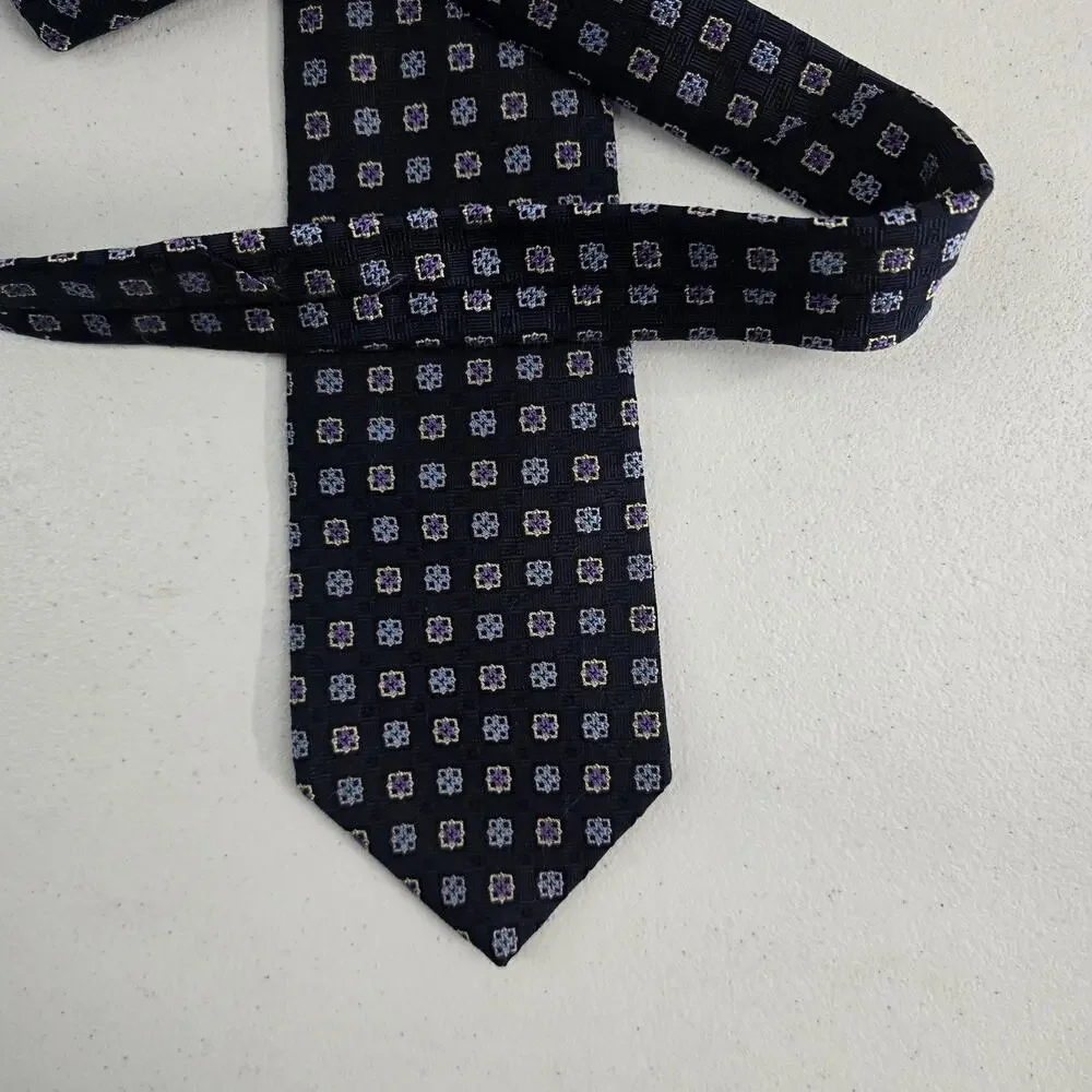 Brooks Brothers 346 Pure Silk Men’s‎ Tie Navy Purple Blue Geometric Pattern 3.5”